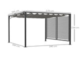 3 x 2.8m Metal Pergola, with Retractable Fabric Roof - Grey T3398P320161