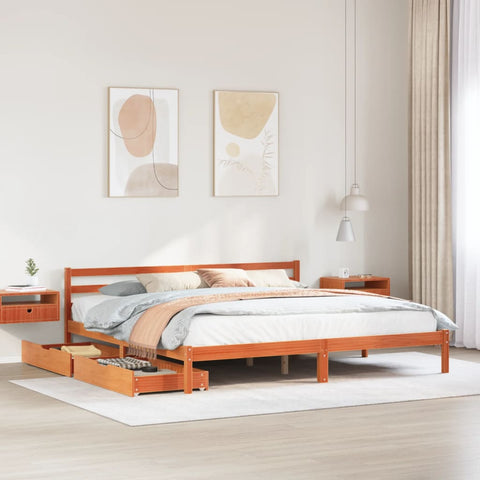 ZNTS Bed Frame without Mattress Wax Brown 200x200 cm Solid Wood Pine 3301562