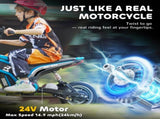 24V Electric Motorbike with Twist Grip Throttle, Music, Horn, 12" Pneumatic Tyres, 16km/h Max Speed T3398P378952
