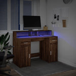 Desk with LED Lights Brown Oak 120x55x91 cm Engineered Wood 3309417