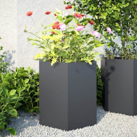 ZNTS Garden Planter 2 pcs Anthracite Hexagon 46x40x45 cm Steel 851113