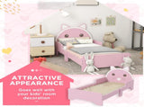 Bed for Kids Cat Design Toddler Bed Frame Bedroom Furniture with Guardrails, for 3-6 Years, 143L x T3398P379030