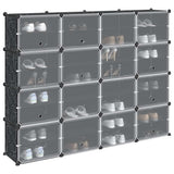 Storage Cube Organiser with 16 Cubes and Doors Black PP 4019581