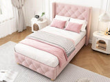 Upholstered bed,Single Bed-3ft ,With slatted frame and headboard, Button Rivet N606P243925P