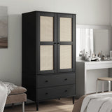 Wardrobe SENJA Rattan Look Black 90x55x175 cm Solid Wood Pine 358036