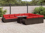 11 Piece Garden Sofa Set with Cushions Brown Poly Rattan Acacia 3326715