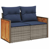 5 Piece Garden Sofa Set with Cushions Grey Poly Rattan Acacia 3327708