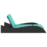 Sun Lounger with Cushions Black 114x205x73 cm Poly Rattan 368295