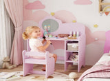 Kids Dressing Table with Mirror, Stool, Kids Vanity Table with Shelves, for Ages 3-8 Years, Purple T3398P422154