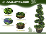Set of 2 Decorative Artificial, Boxwood Spiral Topiary Tree with Lavender and Pot, Fake T3398P328353