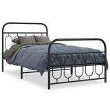Metal Bed Frame without Mattress with Footboard Black 107x203cm 377131