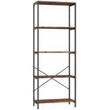 5-Tier Bookshelf, Industrial Bookcase with Metal Frame - Rustic Brown and Black T3398P423852