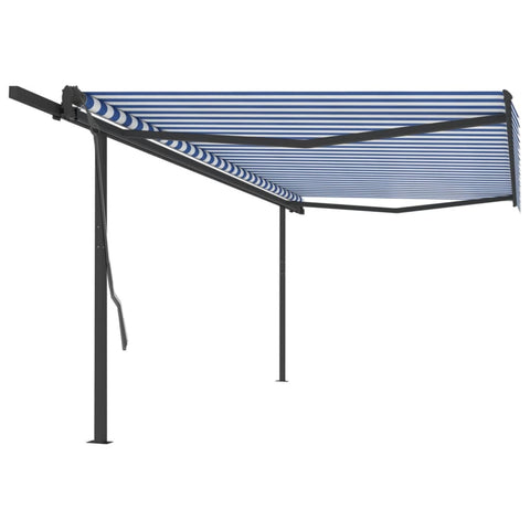ZNTS Manual Retractable Awning with Posts 5x3 m Blue and White 3070176