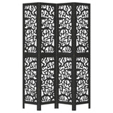 Room Divider 4 Panels Black Solid Wood Paulownia 358756