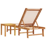 ZNTS Sun Lounger with Table Cream Solid Wood Acacia and Textilene 4008416