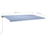 Manual Retractable Awning with LED 600x300 cm Blue and White 3069801