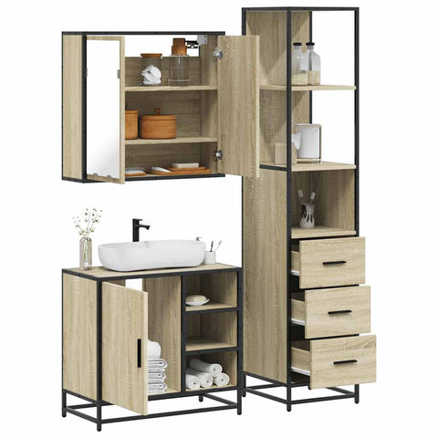 ZNTS 3 Piece Bathroom Furniture Set Sonoma Oak Engineered Wood 3301146