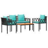 Outdoor Furniture Set 4 pcs Black and Turquoise Poly Rattan 42025346