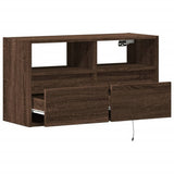 TV Wall Cabinet with LED Lights Brown Oak 80x31x45 cm 852333