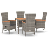 5 Piece Garden Dining Set Grey Poly Rattan&Solid Wood Acacia 3157613