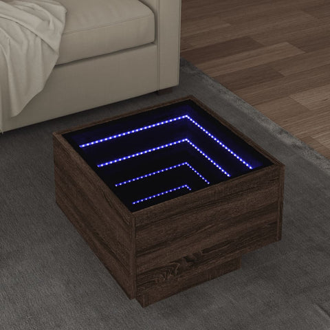 ZNTS Side Table with LED Brown Oak 40x40x30 cm Engineered Wood 847503