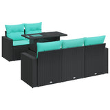 6 Piece Garden Sofa Set with Cushions Black Poly Rattan Acacia 3326248