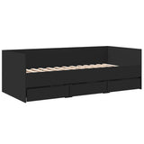 Daybed with Drawers without Mattress Black 90x190 cm Single 3280826
