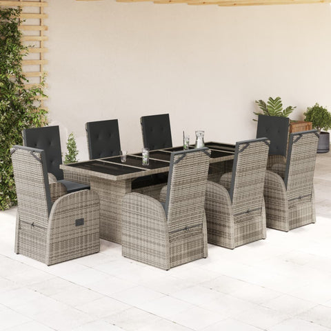 ZNTS 9 Piece Garden Dining Set with Cushions Grey Poly Rattan 3277624