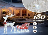 4ft Lighted Christmas Reindeer & Sleigh Outdoor Yard Decoration Set with LED Lights, Red & White 74771005