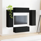 TV Wall Cabinet Set 4 pcs Black Engineered Wood 3408926