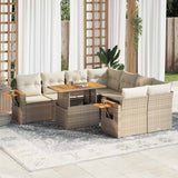 9 Piece Garden Sofa Set with Cushions Beige Poly Rattan Acacia 3327579