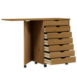 Rolling Cabinet with Desk MOSS Honey Brown Solid Wood Pine 355900