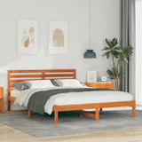 Bed Frame with Headboard Wax Brown 140 x 200 cm Solid Pine Wood 872289