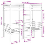 ZNTS Loft Bed Frame with Desk and Chairs 80x200cm Solid Wood Pine 3308556