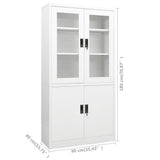 Office Cabinet White Steel and Tempered Glass Large 335946