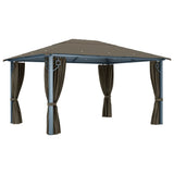 Gazebo with Curtain&LED String Lights 4x3 m Taupe Aluminium 3070337