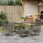 ZNTS 7 Piece Garden Dining Set with Cushions Grey Poly Rattan 369011