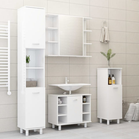 ZNTS 4 Piece Bathroom Furniture Set High Gloss White Engineered Wood 3056904