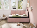 Upholstered Daybed with Pull-Out Bed, Crown-shaped Trundle Bed, 3FT Single Sofa Bed 90 x 190 cm, N601P431271P