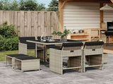 9 Piece Garden Dining Set with Cushions Light Grey Poly Rattan 3211139