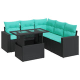 6 Piece Garden Sofa Set with Cushions Black Poly Rattan Acacia 3326318