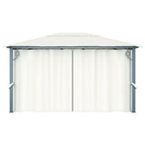 Gazebo with Curtain&LED String Lights 4x3 m Cream Aluminium 3070335