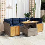 7 Piece Garden Sofa Set with Cushions Grey Poly Rattan Acacia 3327680