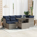 7 Piece Garden Sofa Set with Cushions Grey Poly Rattan Acacia 3327781