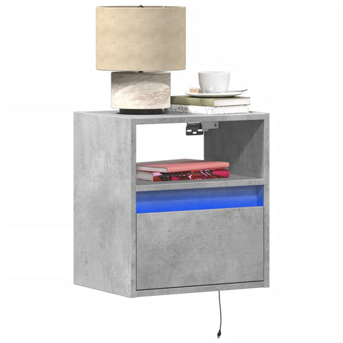 ZNTS Wall-mounted Bedside Cabinet with LED Lights Concrete Grey 3307981