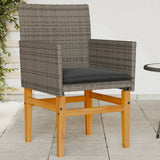 Garden Chairs with Cushions 2 pcs Grey Poly Rattan&Solid Wood 368715
