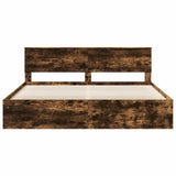 Bed Frame Smoked Oak 200 x 200 cm Solid Pine Wood 3410559
