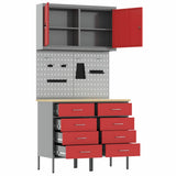 Work Cabinet 5 pcs Red and Grey Engineered Wood and Steel 3321421