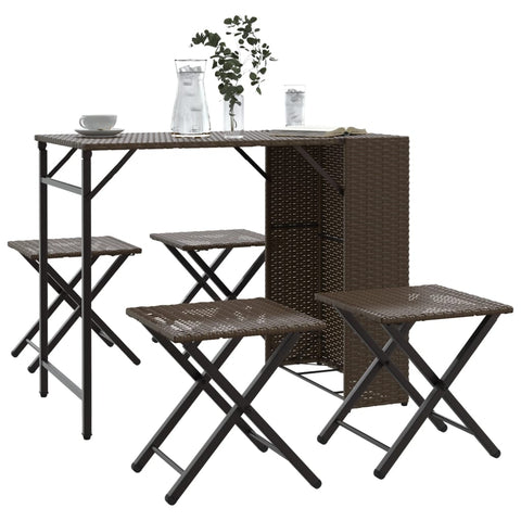 ZNTS 5 Piece Garden Dining Set Foldable Brown Poly Rattan 365945