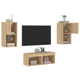 4 Piece TV Wall Cabinets with LED Lights Sonoma Oak 3216571